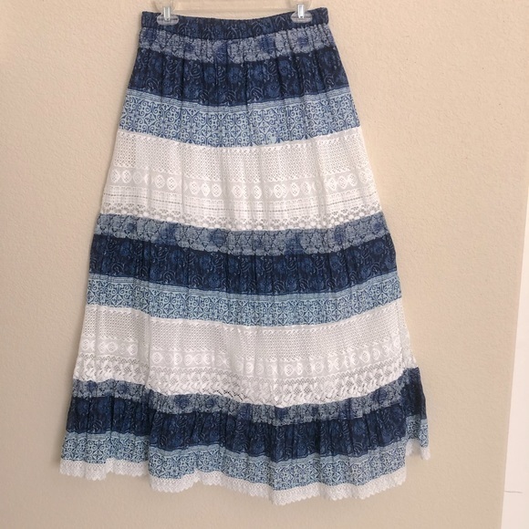 Boho Indie Festival Rave Tiered Lace Hippie Skirt - Picture 2 of 13